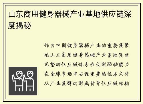 山东商用健身器械产业基地供应链深度揭秘